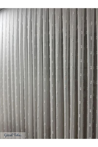 güzel teks. Linen Pompom Series - Cotton Embroidered Pompom Tulle Curtain on Linen Floor, Sik Pleat (1X3)