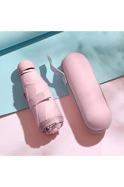 Choice Pink Capsule Umbrella Portable Mini Sunshade Sunscreen Rain Umbrella Black Rubber Alloy Handle Folda