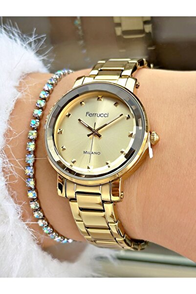 Ferrucci FERRUCCİ KESME CAMLI GOLD METAL KADIN KOL SAATİ