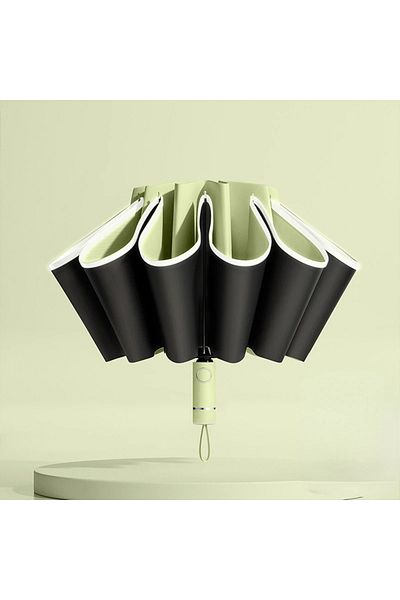 Choice Green Men Women Umbrella  Fully Automatic Reverse Folding Umbrella with Windproof Reflective Stripe