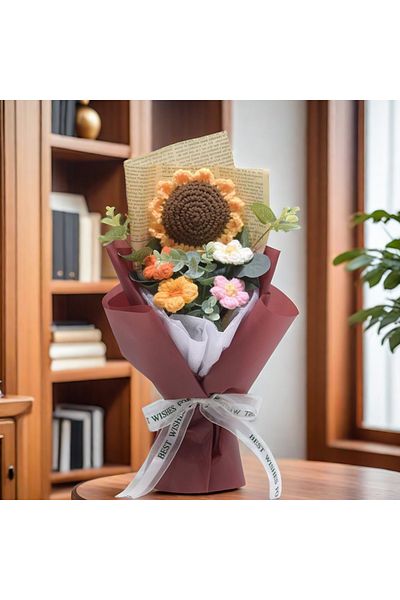 Choice Brown 1pc Crochet Bouquet, Efun Handmade Sunflower Daisy Bouquet Valentine's Day Anniversary Wedding