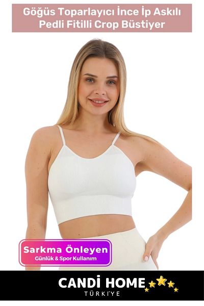 HOBİ CONDİ Premium New Breast Enhancer Anti-Sagging Sports Daily Thin Rope Strap Padded Ribbed Crop Bustier
