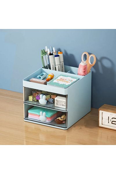 Choice Blue 1PC 2-layer Cartoon Creative Pen Holder Transparent Drawer Rabbit Storage Box Children's Girls