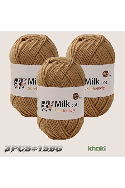 Choice 42 لون كاكي 150 جرام غزل حليبي متوسط الخشونة مصنوع يدويًا، كرة غزل منس...