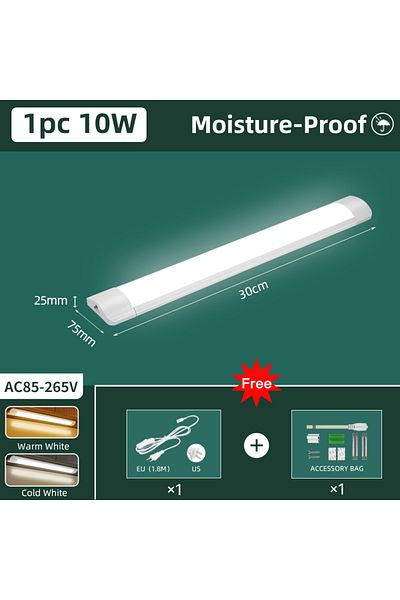 Choice 1.8m EU Plug Cold White 1pc 10W I 30cm Moisture-Proof Led Tube Light 50/30cm Kitchen Lights 20W 10W