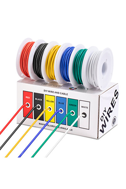 Choice سلك كهربائي 22 AWG بطول 60 متر بمقاسات 16/18/20/22/24/26/28 AWG، 6 ألو...