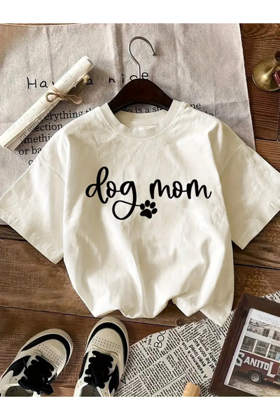 npLStore تي شيرت نسائي كبير الحجم مطبوع عليه Dog Mom