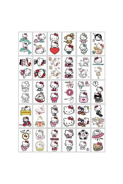 Miniso 30 Sheets KittY Hello Kitty Temporary Tattoos Kuromi Cute Anime Waterproof Tattoos Sanrio Durable Co