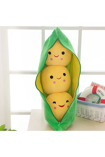 Choice 25cm Huangdou New 25cm Cute Pea Pod Pea Shape Plush Plant Doll 3 Beans With Cloth Box Creative Plush