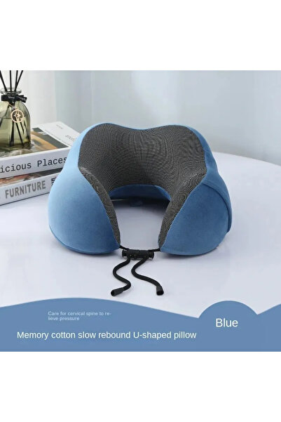 Choice وسادة سفر ناعمة باللون الأزرق على شكل حرف U للسفر والرعاية الصحية وساد...