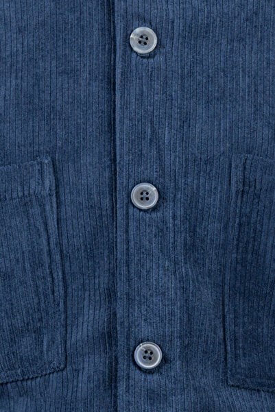 Hatemoğlu Lacivert Regular Fit Shacket Uzun Kol Fitilli Kadife Gömlek