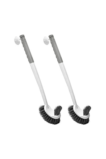 Choice رمادي - قطعتان من فرشاة المرحاض بمقبض طويل من نوع كوب الشفط بدون ثقوب مثبتة على الحائط بمرفق مزدوج الجوانب بدون فتحة
