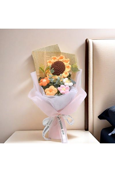 Choice Pink 1pc Crochet Bouquet, Efun Handmade Sunflower Daisy Bouquet Valentine's Day Anniversary Wedding