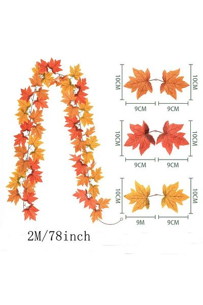 Choice 01 2M Artificial Fall Maple Leaf Garland Fake Plants Autumn Decor Leaves Vine for Thanksgiving Hallo