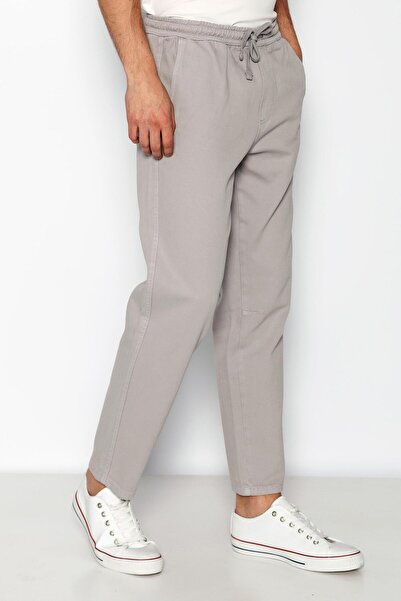 Cekmon Erkek Gri Beli Lastikli Ve Bağcıklı Gabardin Baggy Pantolon Rn2785