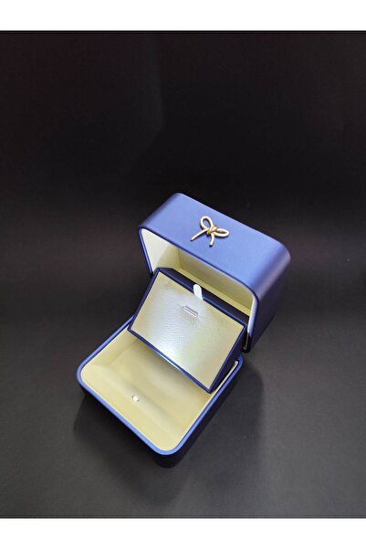 BURAKKUTU Deri Lüks Işıklı Lacivert Yüzük&Kolye Kutusu Kutu Boyut:9x9cm Yükse...