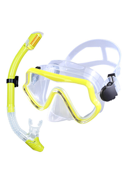 Choice قناع غوص سكوبا أصفر اللون، مجموعة غطس للبالغين، زجاج مقسّى، غطس بانورامي احترافي