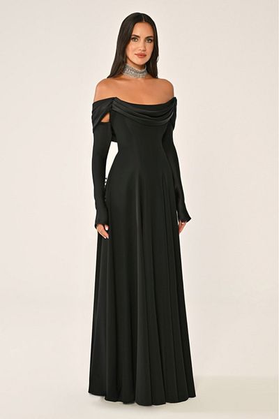 ALFABETA Degaje Long Stylish Evening Dress with Closh Cut Sleeve Insignia