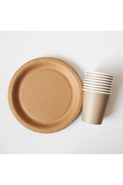 Genel Markalar Kraft Karton Tabak Bardak 8'li Set Parti Kutlama Eğlence