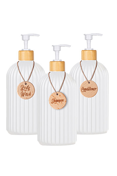 Choice 3 قطع من موزع الصابون الأبيض مع مضخة الخيزران القابلة لإعادة التعبئة و...