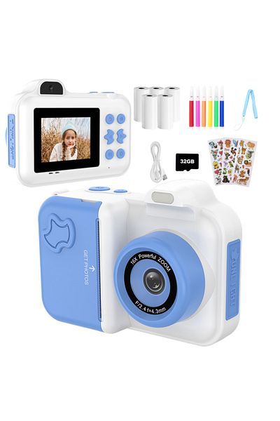 Choice White Blue Instant Print Camera For Kids Mini Digital Video Camera Dual Lens Photo Printing Thermal