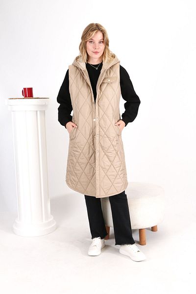 sehatex Women's Long Snap Closure Hooded Quilted Puffer Vest