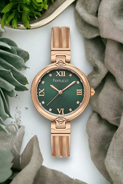 Ferrucci Steel Cord Steel Case Women's Wristwatch Rose-Green FC.03213M.05 zmf...