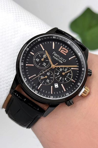 Ferrucci Function Leather Cord Men's Wristwatch 3 Atm- Black with Bracelet Gift Zmfer163