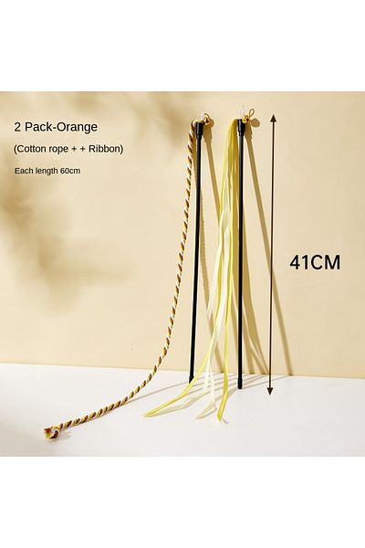 Choice Pack of 2 Simulation Feather Interactive Cat Toy Satin Ribbon Bell Cat Stick Toys Kitten Playing Tea