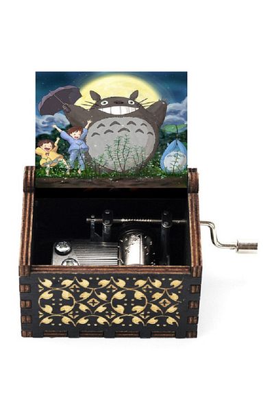 Choice Navy Blue Wooden painted music box, Totoro music gift, ornament, light luxury wooden hand cranked mu