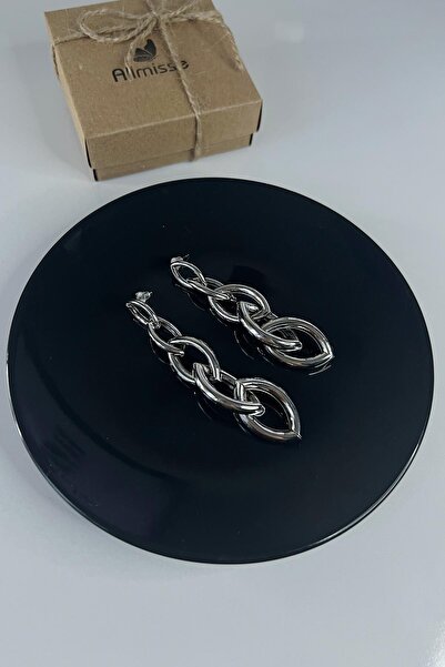 Allmisse Silver İç İçe Geçmeli Elips Model Sallantılı Çelik Küpe