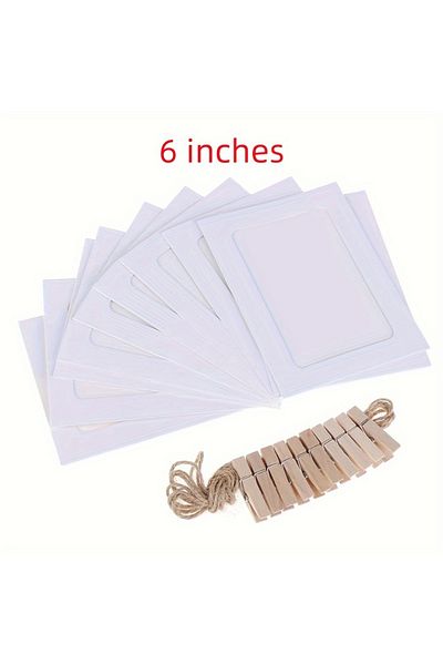 Choice White-6 Inches 10pcs Photo Cardboard Picture Frame, Diy Paper Photo Frame With Wooden Clips, Wall De