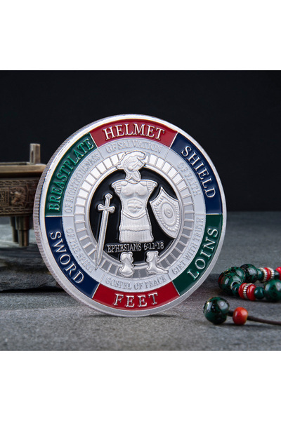Choice هدية تذكارية مسيحية باللون الأخضر العسكري، ارتدِ درع الله الكامل، عملة...