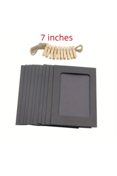 Choice Black-7 Inches 10pcs Photo Cardboard Picture Frame, Diy Paper Photo Frame With Wooden Clips, Wall De