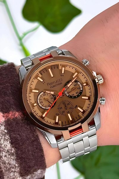 Ferrucci men's Wristwatch Bracelet Zmfer157 - Silver-Rose Colored Mineral Glass