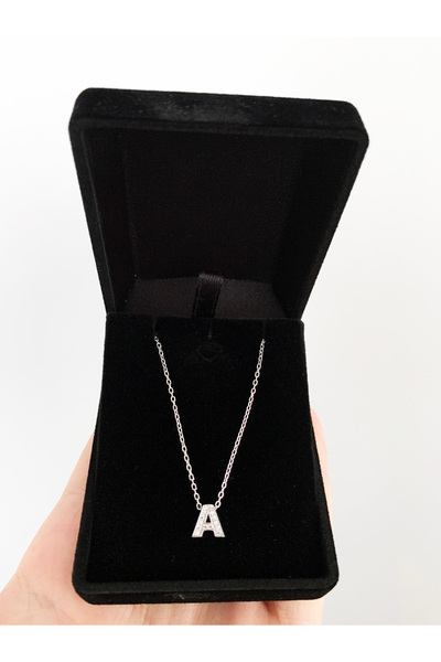 ARE SILVER A Harfli 925 Ayar Gümüş Kolye ve Taşlı Gümüş Harf 40 cm + 5 cm