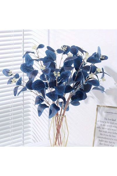 Choice Dark Blue 6pcs Faux Eucalyptus Stems- Blue Artificial Greenery Spray With Silver Dollar Seeds For Ho