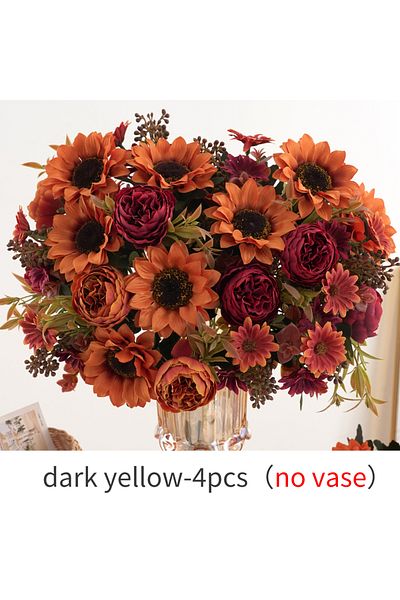 Choice deep yellow-4pcs 1/4Pcs Sunflowers peony Artificial Flowers  Fall Summer Decor, Fake Fall Flowers Si