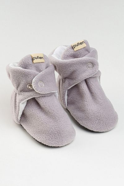 pufien Organic Cotton Lined, Baby First Step Shoes, Non-Slip Sole, Baby Slippers, Gray Booties
