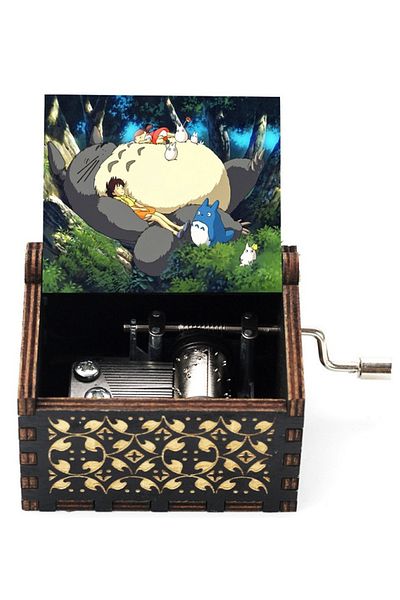 Choice Blue Wooden painted music box, Totoro music gift, ornament, light luxury wooden hand cranked music b