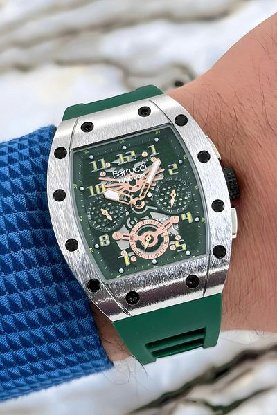Ferrucci Men's Green Silicone Cord Wrist Watch and Bracelet - Fcf.03258fs.05 Function Zmfer156