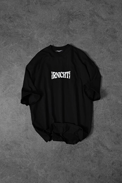 Slatra Men's Black Vernichten Embossed Printed Oversize Tshirt