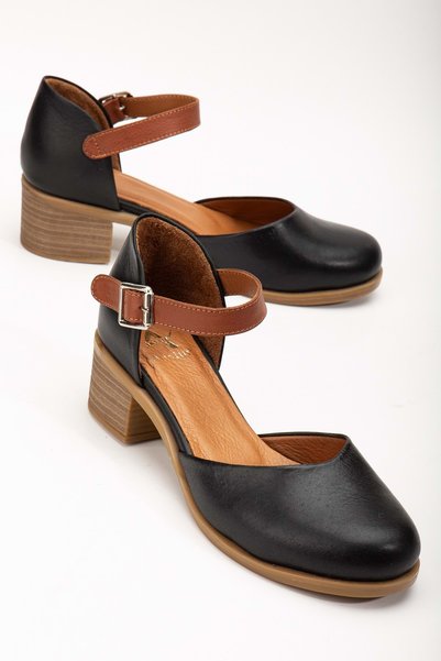 ANALİN SHOES Women's Genuine Leather Closed Toe Ankle Strap Sandals Black
