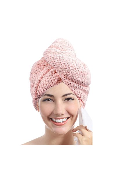 Choice light pink Solid color hair towel Textured dry hair cap 9.8 "X 25.5" absorbent hair towel wrap for b