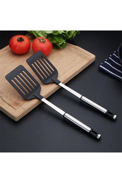 Choice 2pcs Stainless Steel Turners Kitchen Tools Nylon Handle Spatula Fried Shovel Egg Fish Frying Pan Sco