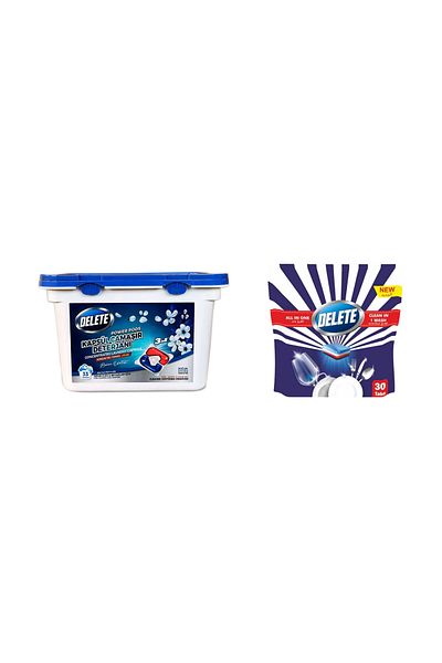 Delete Washing Machine Capsule Detergent 33 Washes, Delete Dishwasher Tablets (30 Pieces)