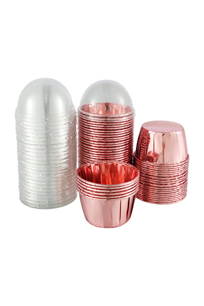 Choice Double Pink 50Pc Foil Cupcake Liners with Lids Heat Resistant 5.5oz Al...