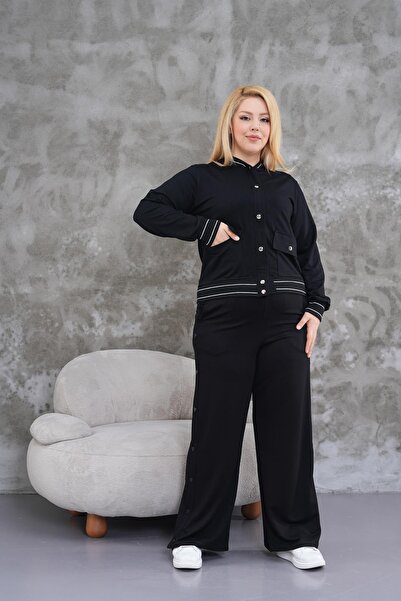 Siyezen Large Size Seasonal Cardigan with Snap Detail and Pockets
