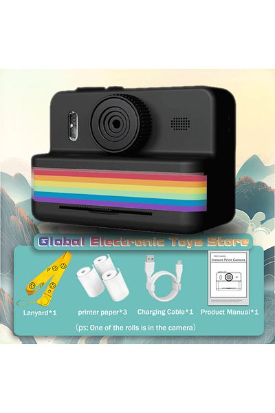 Choice black 2.8 Inch Instant Print Camera, Digital Video Camera With 3 Rolls of Thermal Printing Paper, 0