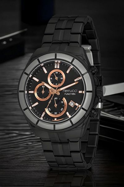 Ferrucci Men's Wristwatch - Black-Rose Color, Fcf.13674fm.01 Model, Zmfer151 Bracelet